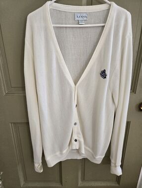 IZOD Cream V-Neck Button-Front Men's Cardigan with Crest Size Large